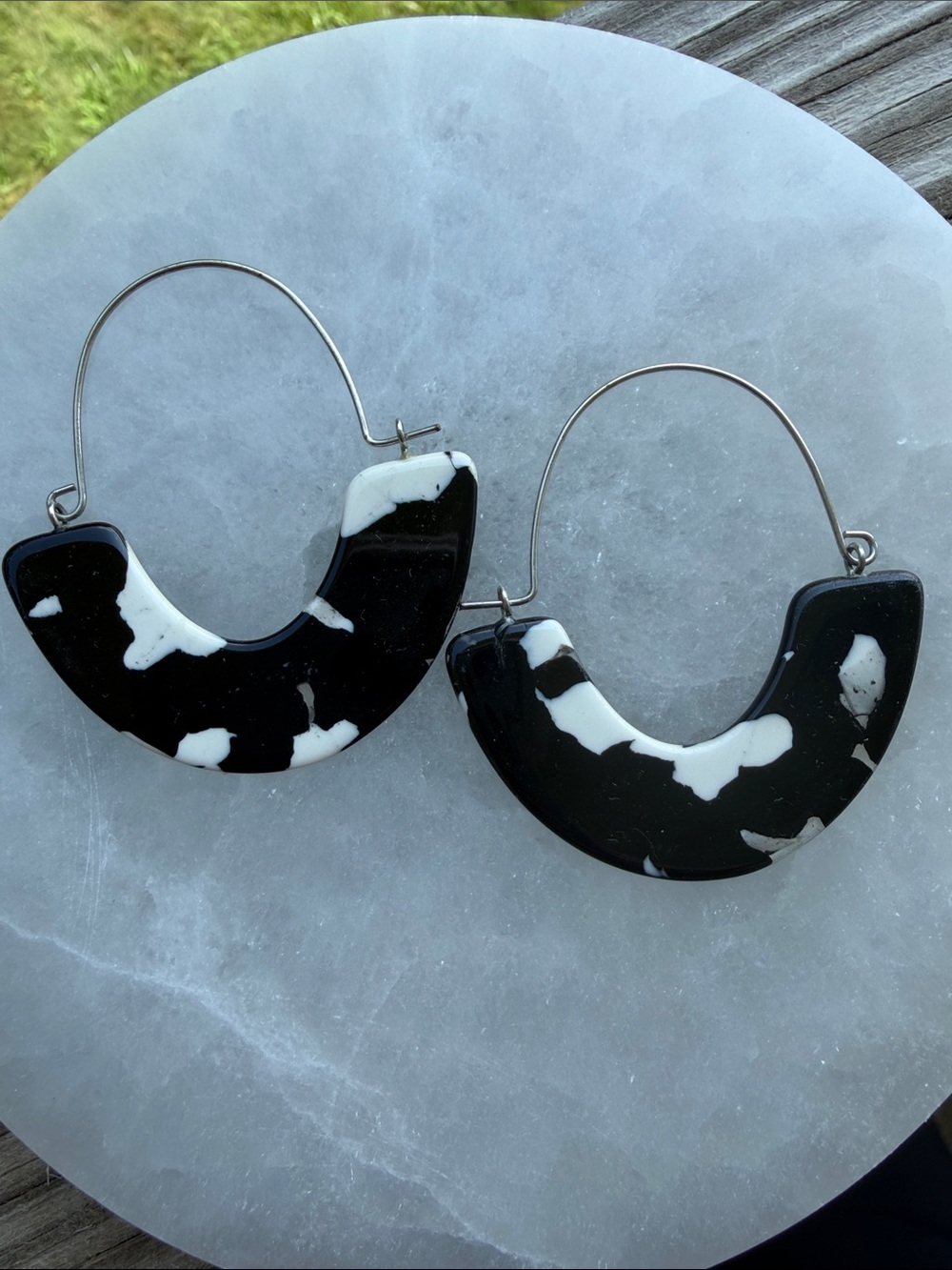 Black & White Resin Hoop Earrings - Women Jewelry